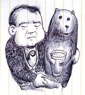 Request-a-doodle: Jaden at the ball game with his groundhog and a beer and hot dog