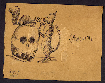 Cat and Squirrel Skull Battle 6pack postcard